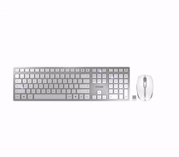 CHERRY DW 9100 SLIM - Tastatur-und-Maus-Set - kabellos - 2.4 GHz, Bluetooth 4.0 - US mit Euro-Symbol - weiß, Silber