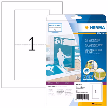 HERMA CD-Einleger A4 weiß 121x242 mm nicht klebend 25 St.