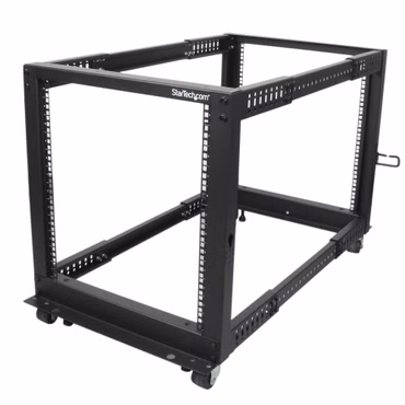 StarTech.com 12HE 4 Pfosten Open Frame Server Rack tiefenverstellbar mit Rollen / Nivellierfüße und Kabelverwaltung - Dell PowerEdge HP ProLiant ThinkServer (4POSTRACK12U) - Schrank offener Rahmen - Schwarz - 12U - für P/N: CABSCREWM5B, CAB