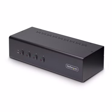 StarTech.com 4-Port Dual-Monitor DisplayPort KVM Switch, 4K 60Hz, 2x USB 5Gbps Hub Ports, 2x USB 2.0 HID Ports, Hotkey and Push-Button Switching, TAA Compliant - 3.5mm Audio, HDCP (P4DD46A2-KVM-SWITCH) - KVM-/Audio-Switch - 4 x KVM/Audio/US