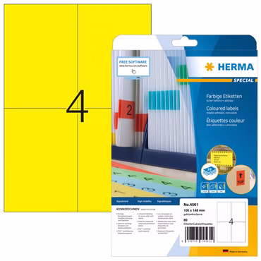 HERMA Etiketten A4 gelb 105x148mm Papier matt ablösbar 80St.