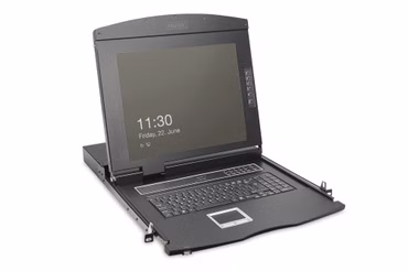 DIGITUS Modulare HD LCD KVM Konsole mit 19" TFT, 16-Port HDMI KVM Anschluss, Touchpad, deutsches Tastaturlayout