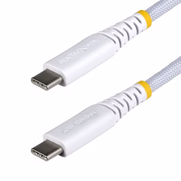 STARTECH.COM 1m Weisses USB-C Ladekabel 60W 3A PD Zweischichtige geflochtene Nylon-TPE-Hulle Robustes USBC Laptop-Handy Ladekabel