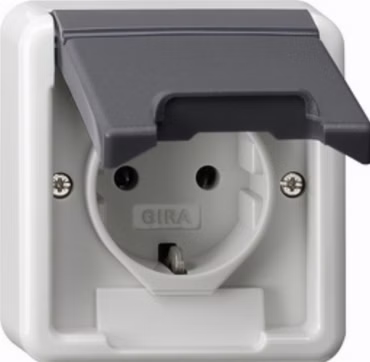 GIRA 445035 SCHUKO-Steckdose Klappdeckel+BSF (OT) WG AP IP44 Grau