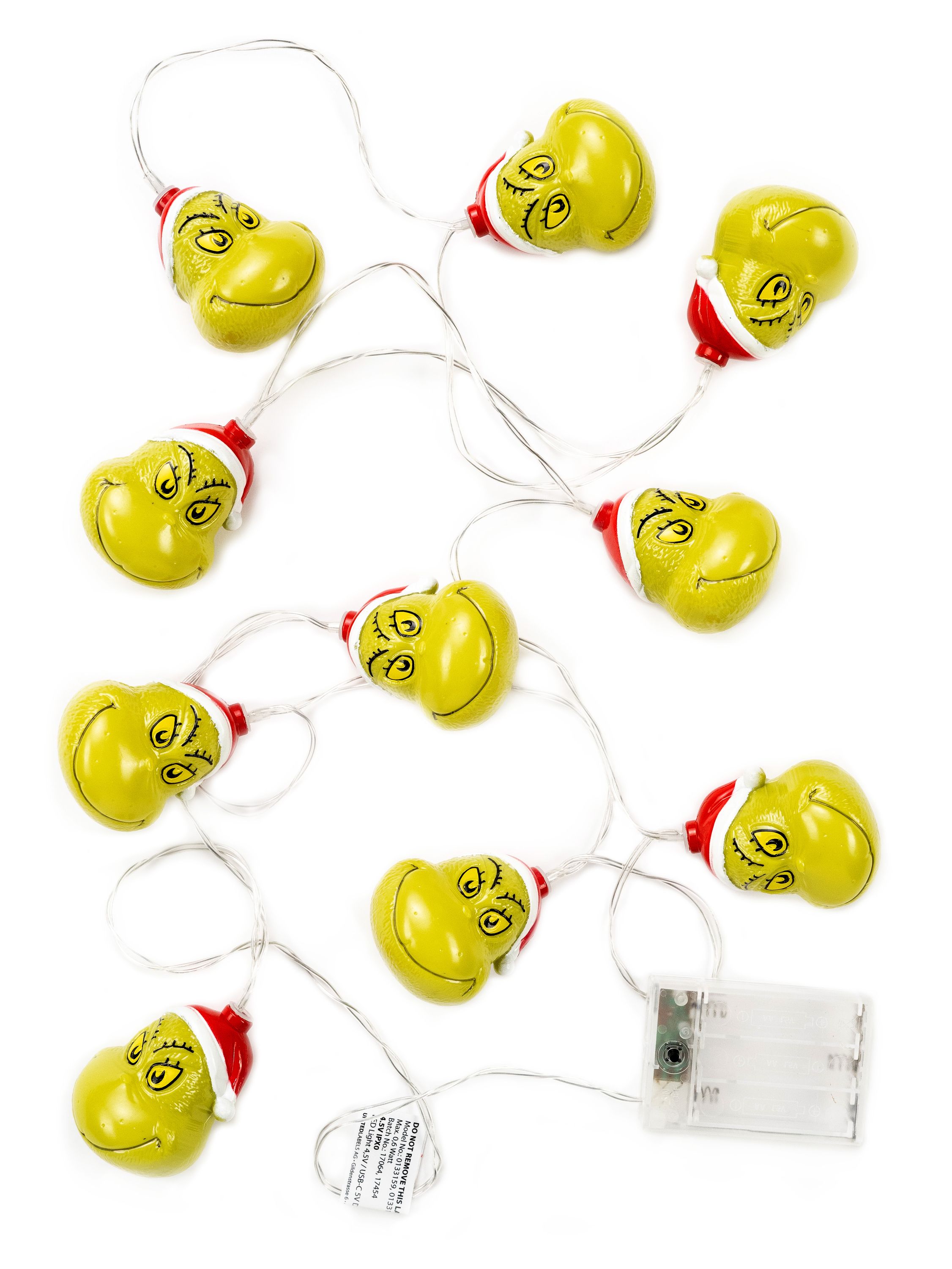 Grinch Deko Fenster The Grinch LED-Lichterkette – 1,4 M Mit 10 Warmweißen LEDs, Batteriebetrieben (2x AA) – Lustige Weihnachtsdeko Für Fenster, Regal & Baum