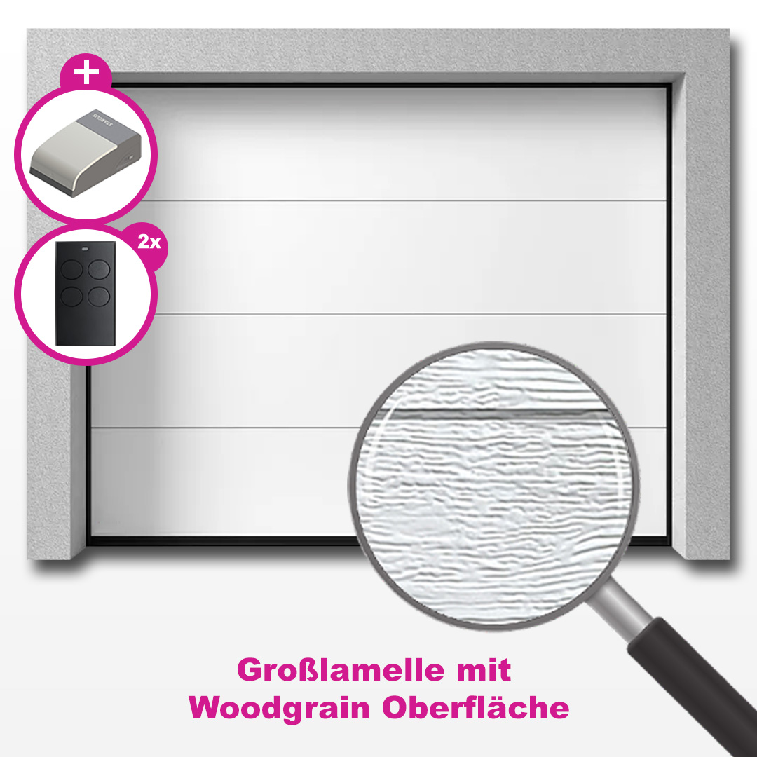 Garagen Deckensektionaltor Großlamelle mit Woodgrain Oberfläche Garagen Deckensektionaltor Großlamelle mit Woodgrain Oberfläche
