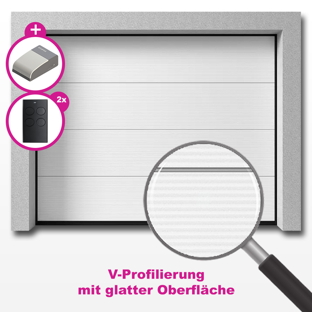 Garagen Deckensektionaltor V-Profilierung mit glatter Oberfläche Garagen Deckensektionaltor V-Profilierung mit glatter Oberfläche