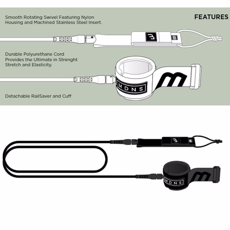 Surfboard Leash 7mm Schwarz Madness 7