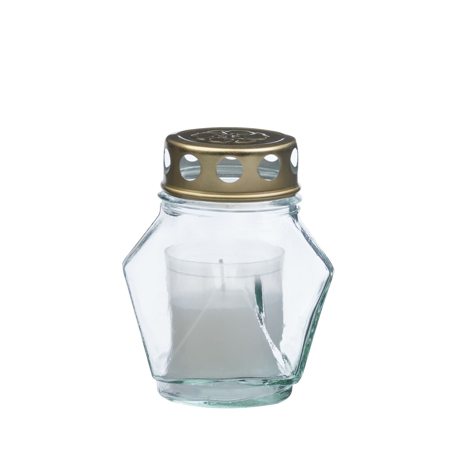 Grablicht-Glas mit Kerze - weiß/transparent - Höhe 11 cm