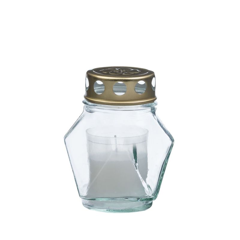 Grablicht-Glas mit Kerze - weiß/transparent - Höhe 11 cm - Brenndauer 14 h