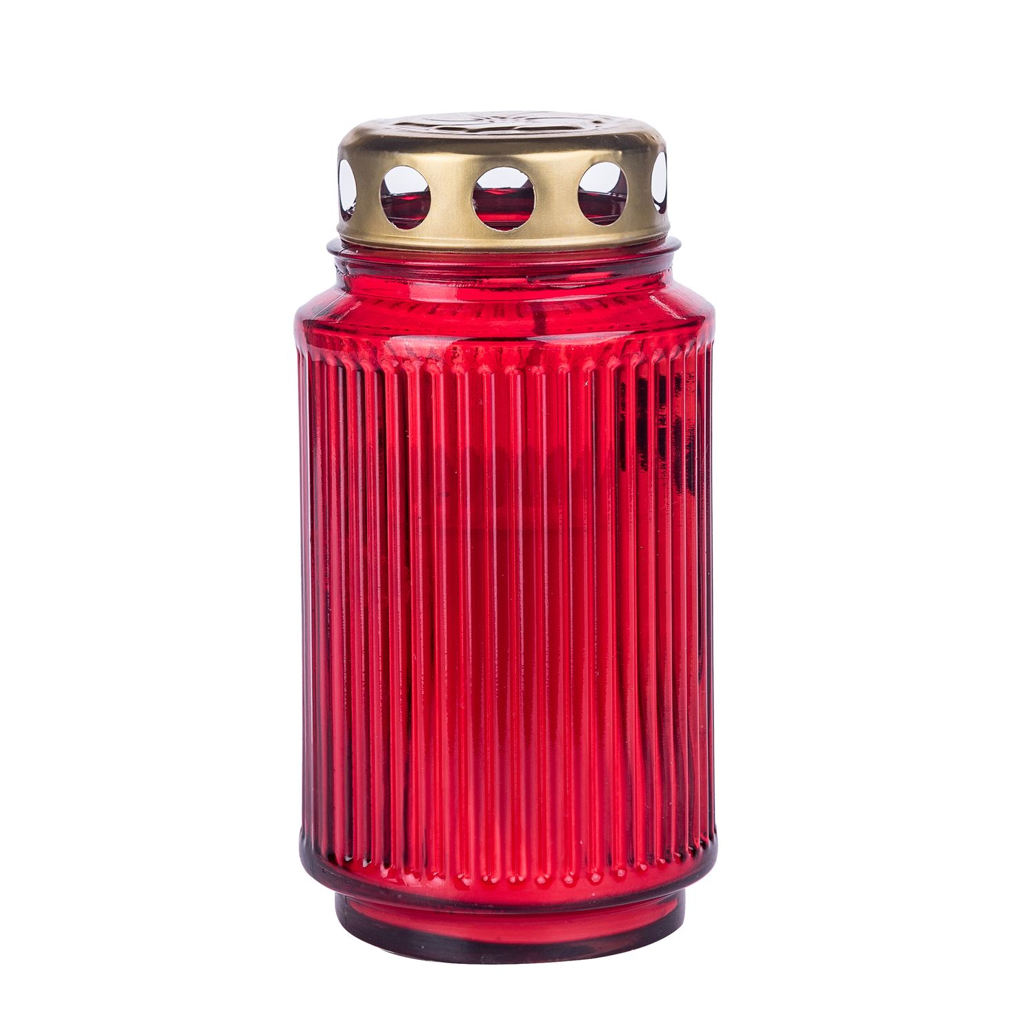 Grablicht-Glas mit Kerze - rot - Höhe 17 cm