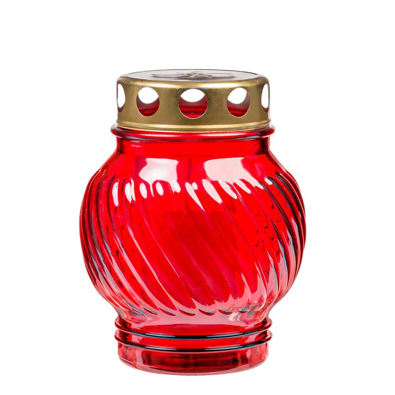 Grablicht-Glas mit Kerze - rot - Höhe 13 cm
