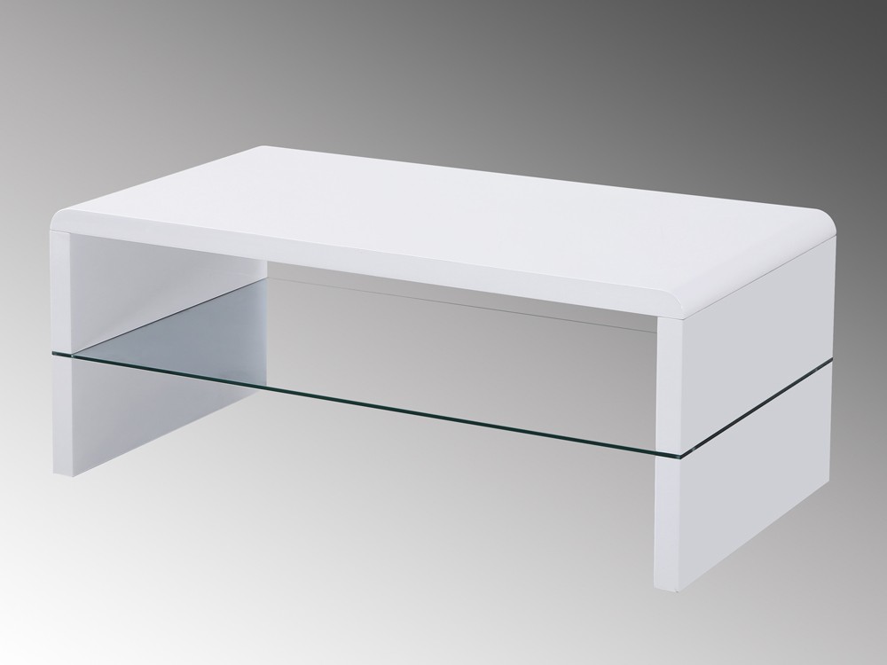 Couchtisch Hochglanz Weiß Wohnzimmertisch 110x60 mit Glasablagefläche