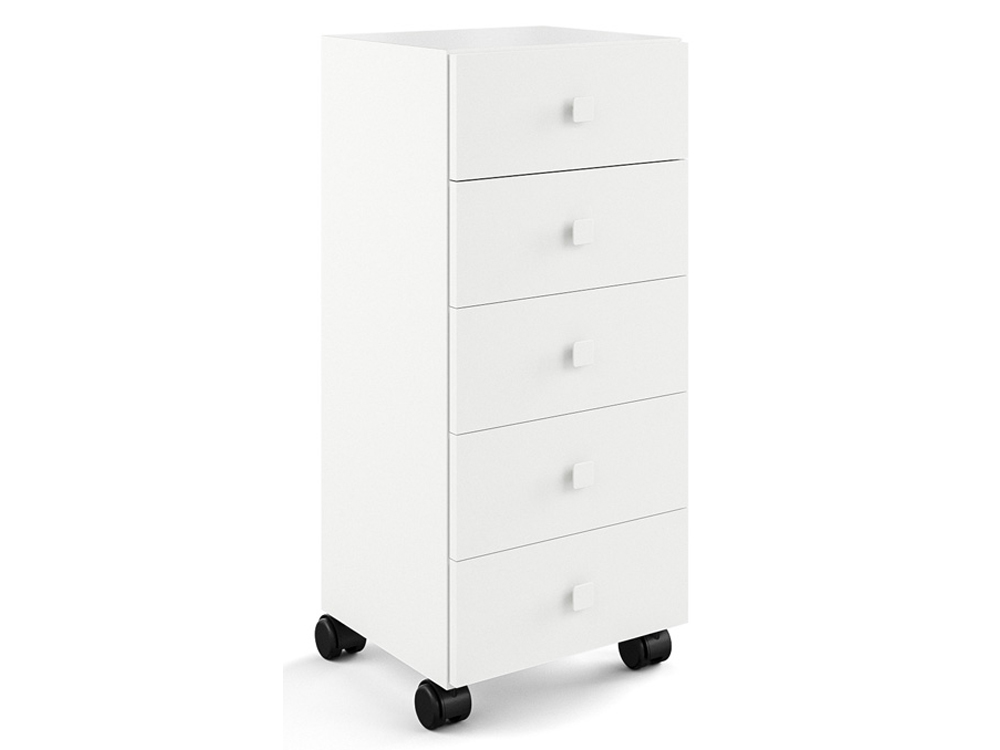 Badschrank Schubladenschrank 5 Schubladen Badmöbel Weiß mit Rollen 80 cm