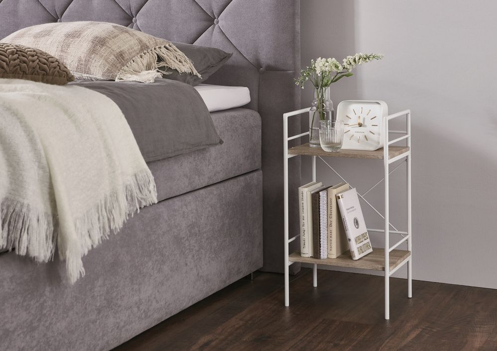 Boxspringbett Nachttisch Beistelltisch Nachtkästchen Metallregal weiß 62x34x27
