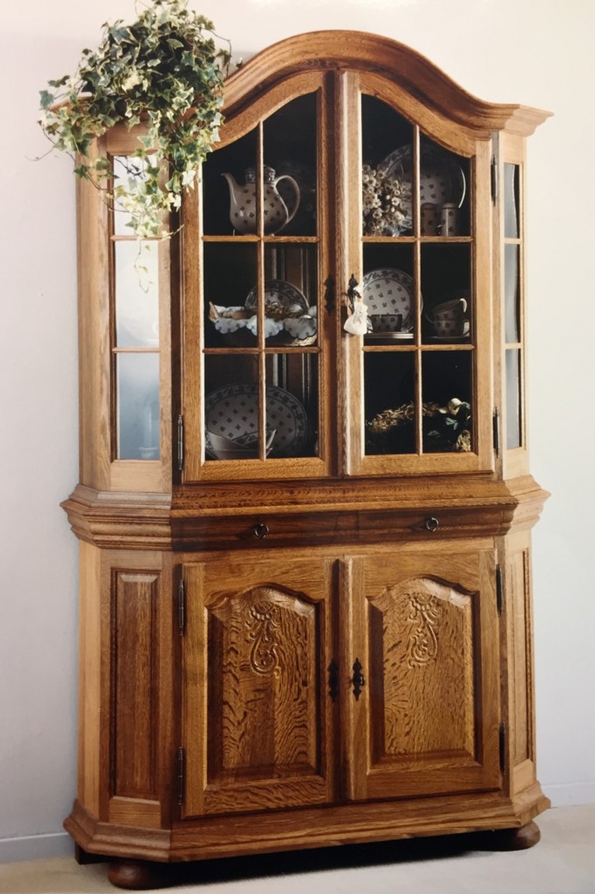 Soltau Vitrine / Bogenvitrine / Glasvitrine / rustikal gelaugt, Eiche voll massiv, Modell: Soltau 2-türig ohne Nische