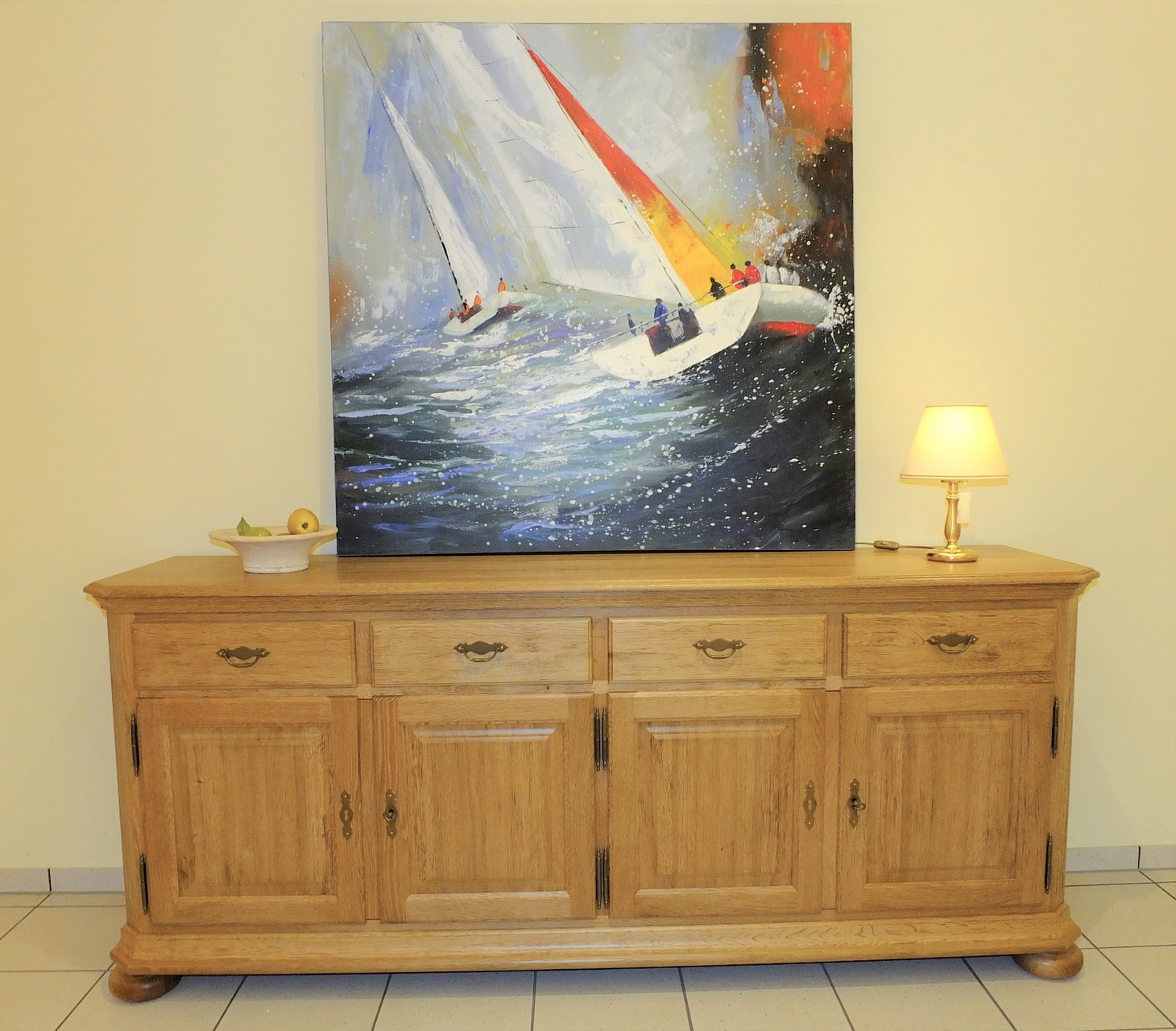 Legden Anrichte 4-türig / Sideboard / Kommode Breite 200 cm Höhe 84 cm gelaugt rustikal, Modell: Anrichte Legden 4-türig / Eiche vollmassiv