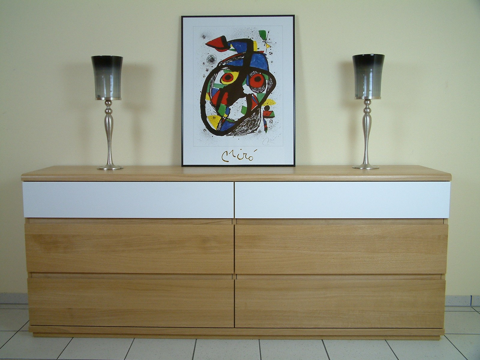 Heek Sideboard / Schubladenkommode - Breite 200 cm, Höhe 90 cm - moderner Landhausstil - grifflos - Eiche, Asteiche bzw. Wildeiche, Buche oder Kirschbaum vollmassiv
