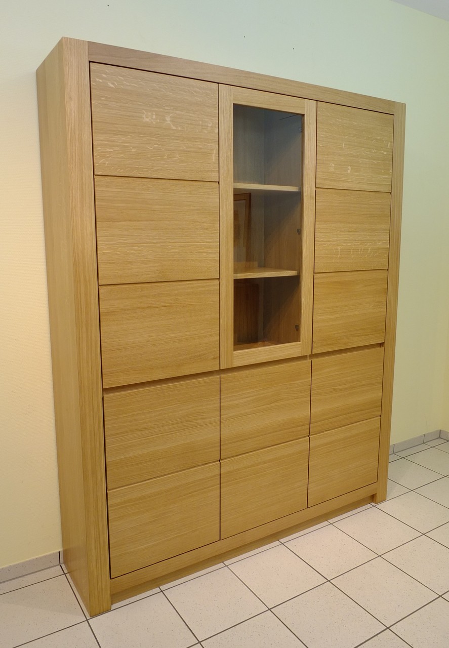 Schermbeck Schrank / Vitrine / Büroschrank / 3-türig Breite 160 cm Höhe 200 cm Eiche massiv, grifflos - ohne Beleuchtung - auch in Asteiche Buche oder Kirschbaum möglich