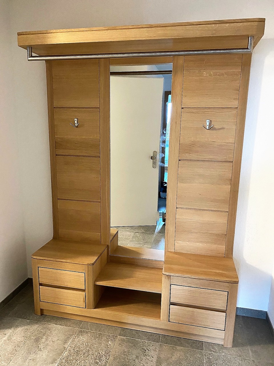 Haltern Standgarderobe, Garderobe / Maßgarderobe in Eiche massiv, grifflos - Breite 150 cm Höhe 205 cm - mit 4x Schublade - geradliniges modernes Design - auch in Asteiche, Buche oder Kirschbaum möglich