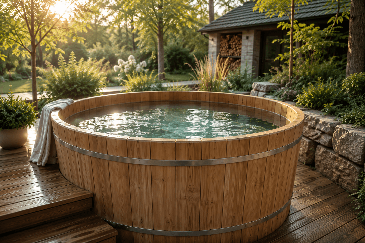 Cold Tub aus Holz für das Kältebad im Garten