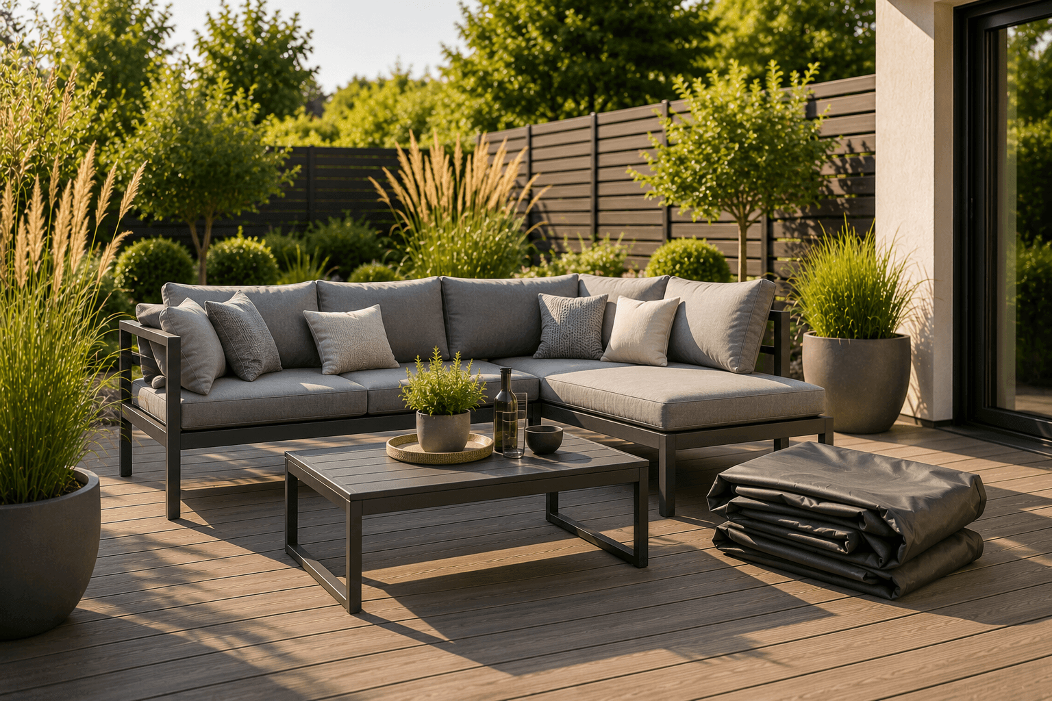 Pflegeleichte Aluminium-Gartenlounge mit Schutzhülle