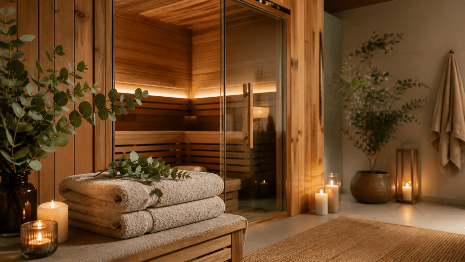 Private Wellness-Oase zu Hause mit Sauna, Kerzenlicht und Handtüchern
