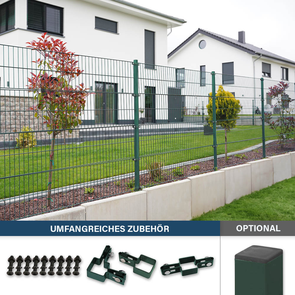 Doppelstabmattenzaun inkl. Eckpfosten MORATA Anthrazit / Grün - 200 cm x 50 m 1x Eckpfosten Image