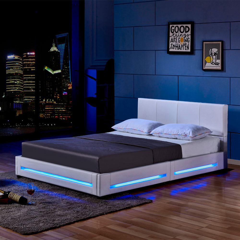 LED Bett ASTEROID - 140 x 200 cm Weiß