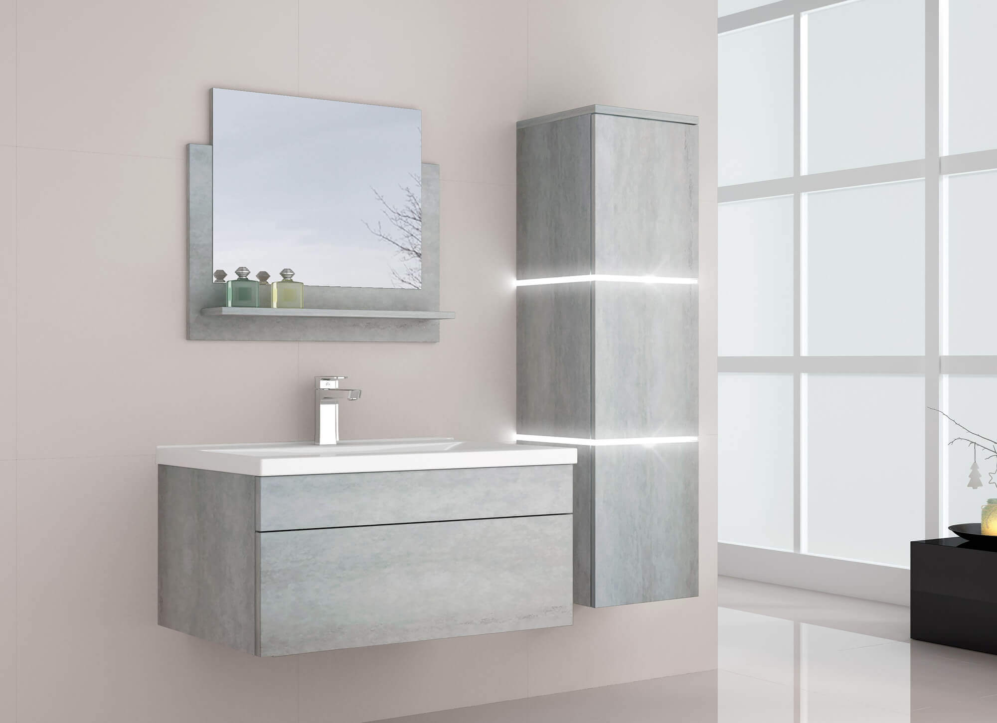 Home Deluxe Conjunto mueble de cuarto de baño WANGEROOGE BIG L - Gris