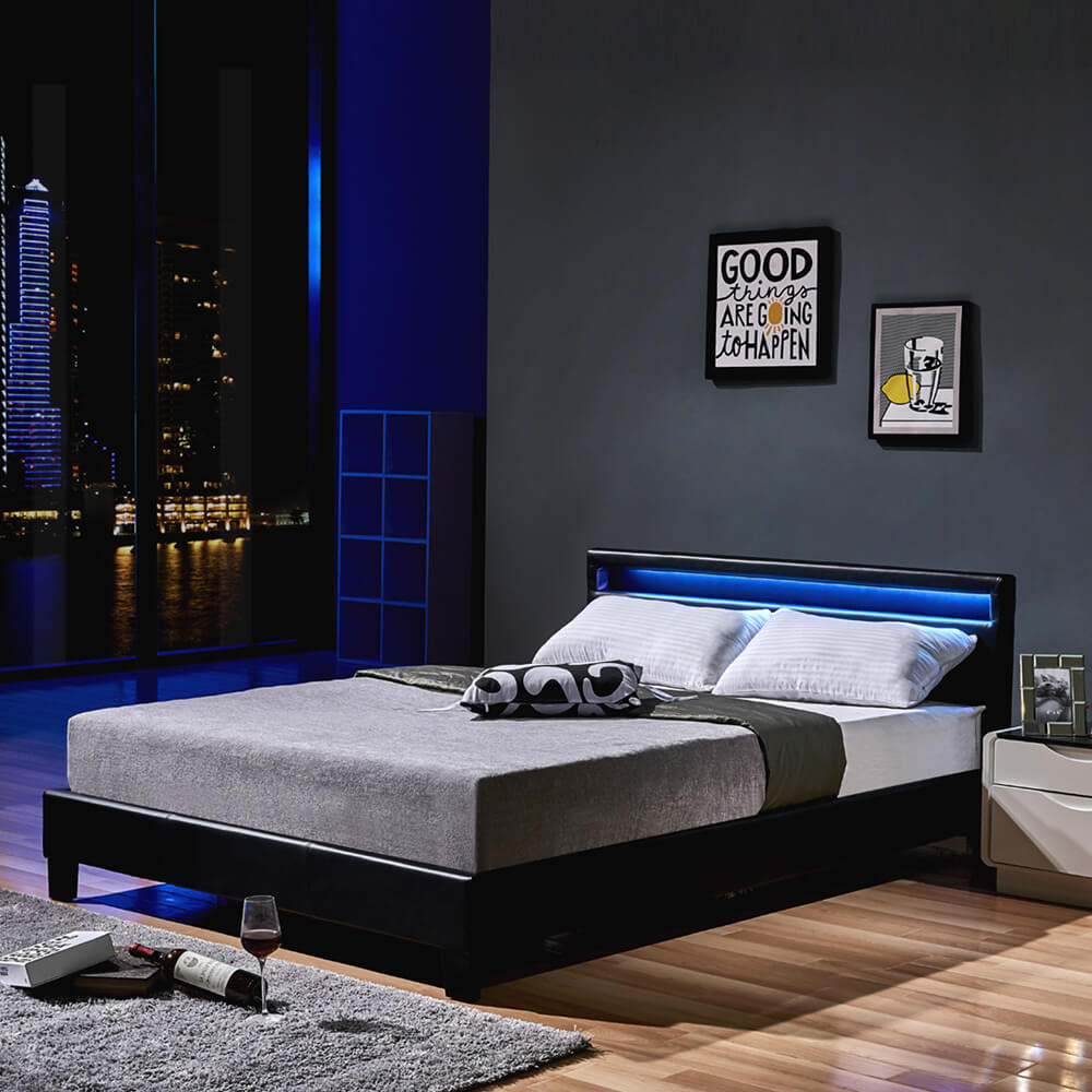 Home Deluxe Cama LED ASTRO con colchón - 140 x 200 cm negro