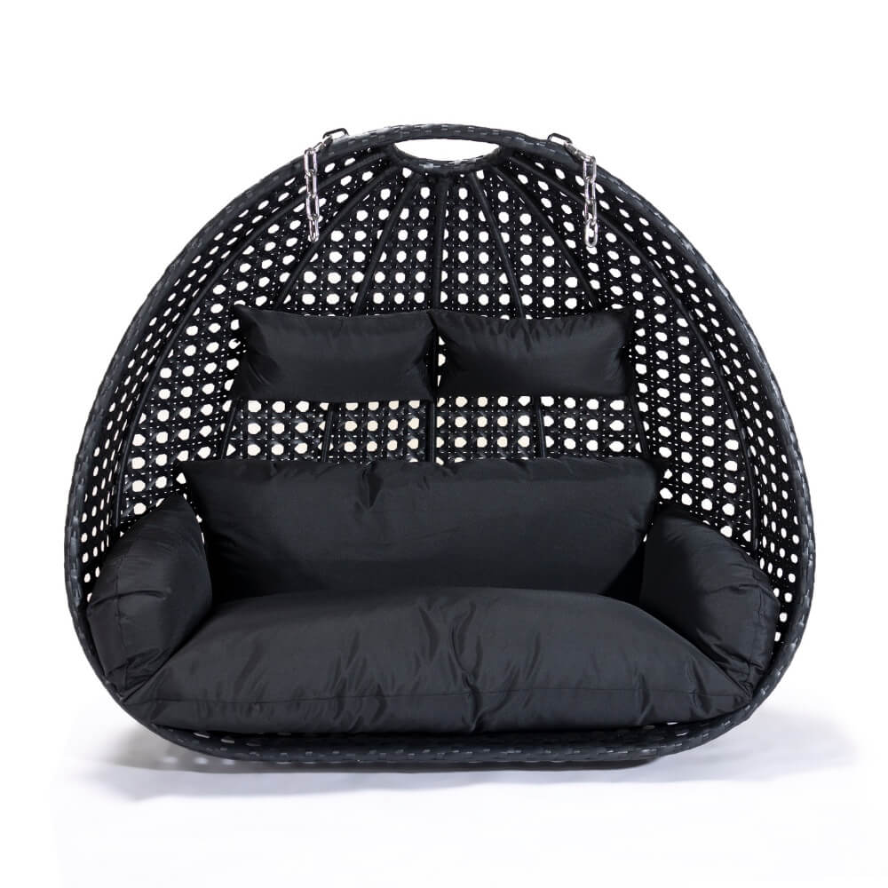 Silla colgante de poliratán TWIN - Solo cesta y cojines en negro 2