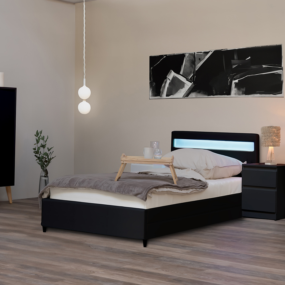 LED Bett NUBE mit Schubladen und Matratze - 90 x 200 cm Schwarz