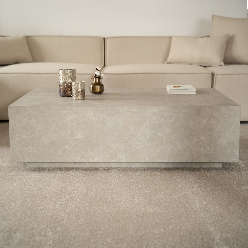 Preisvergleich für Couchtisch Marmor AMIRI XXL - 120 x 80 cm Beige, BxHxT 120x80x80 cm, aus Mdf