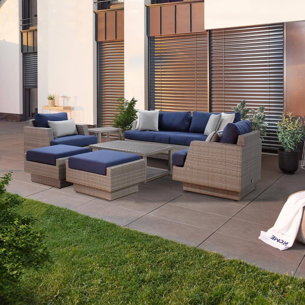 Rattanlounge MALIBU inkl. Abdeckung – Hellgrau