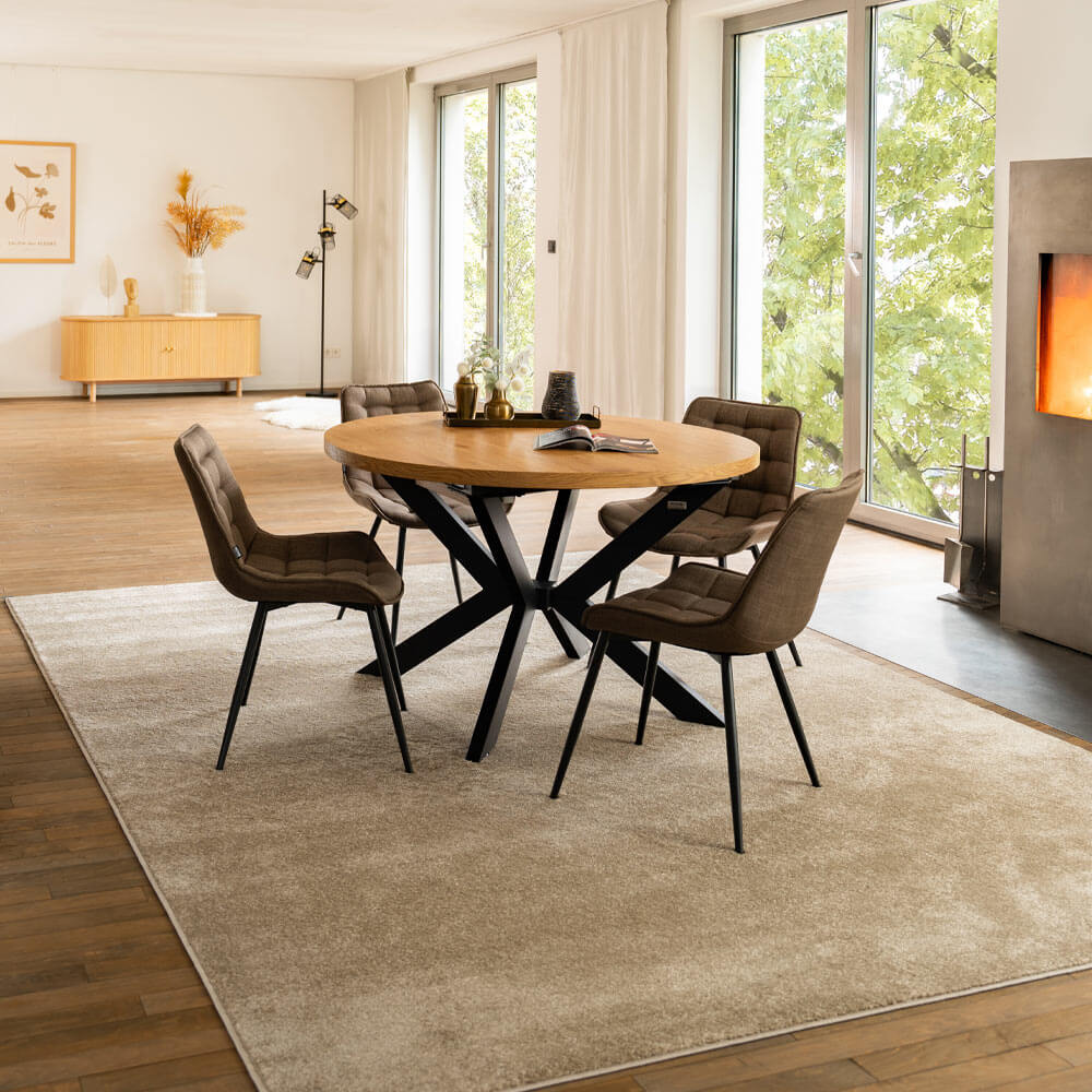 Dining set round extendable AVENTURA incl. star base - 120 x 120 cm Light Oak