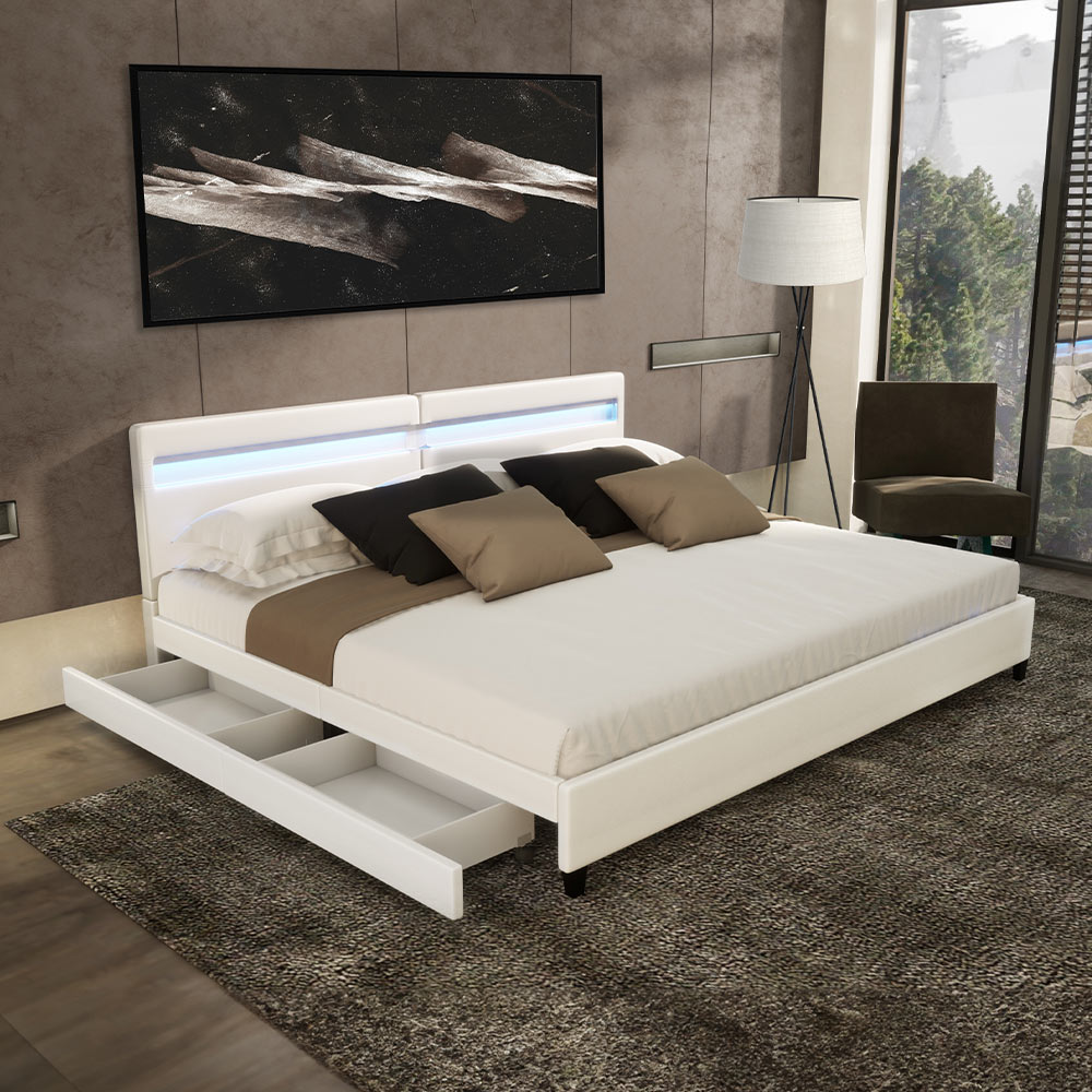 LED Bett NUBE mit Schubladen 200 x 200 cm - Variantenauswahl