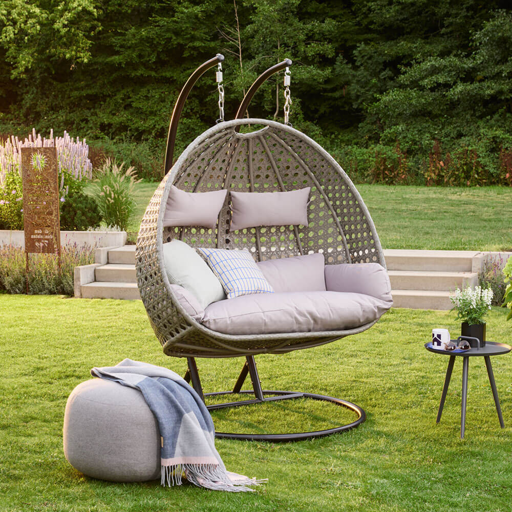 Home Deluxe Silla colgante TWIN de poliratán - gris para 2 personas