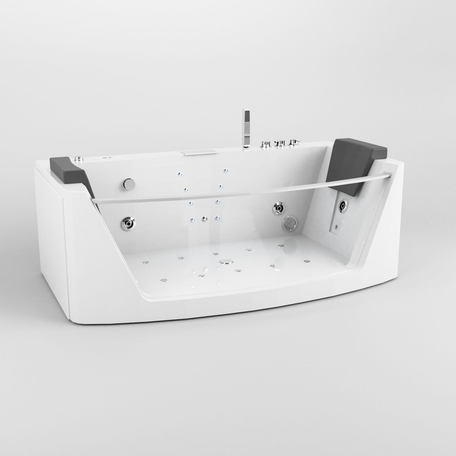 TroniTechnik Whirlpool Badewanne MILOS 180cm x 88cm mit Heizung, Wasserfall, Hydromassage und Farblichtherapie