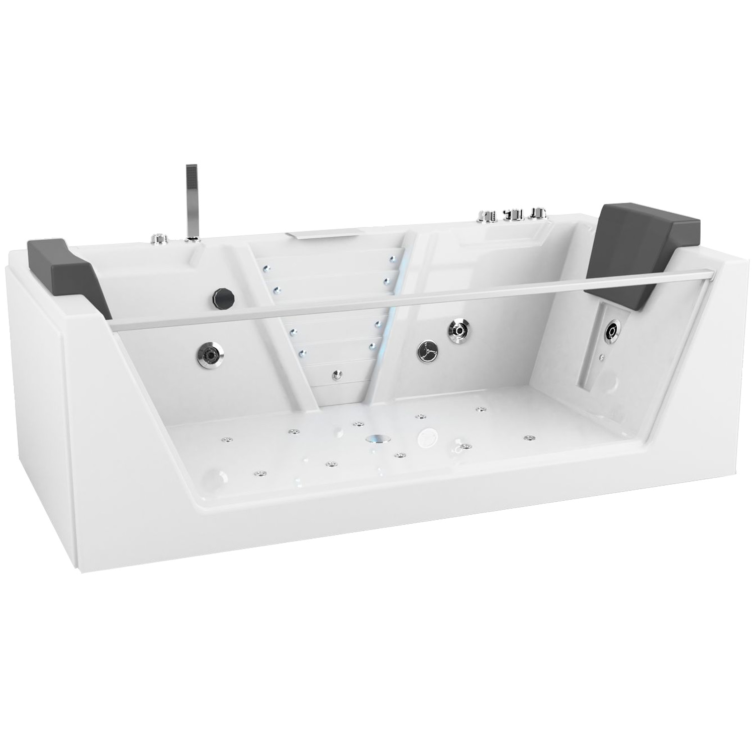 TroniTechnik Whirlpool Badewanne MYKONOS 180cm x 88cm mit Heizung, Wasserfall, Hydromassage und Farblichtherapie