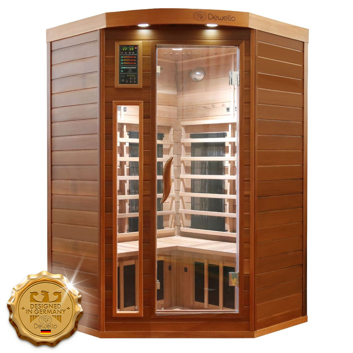 Dewello Infrarotkabine Infrarotsauna LAKEFIELD PRO Zeder 140cm x 140cm inkl. Vollspektrumstrahler, Bodenstrahler