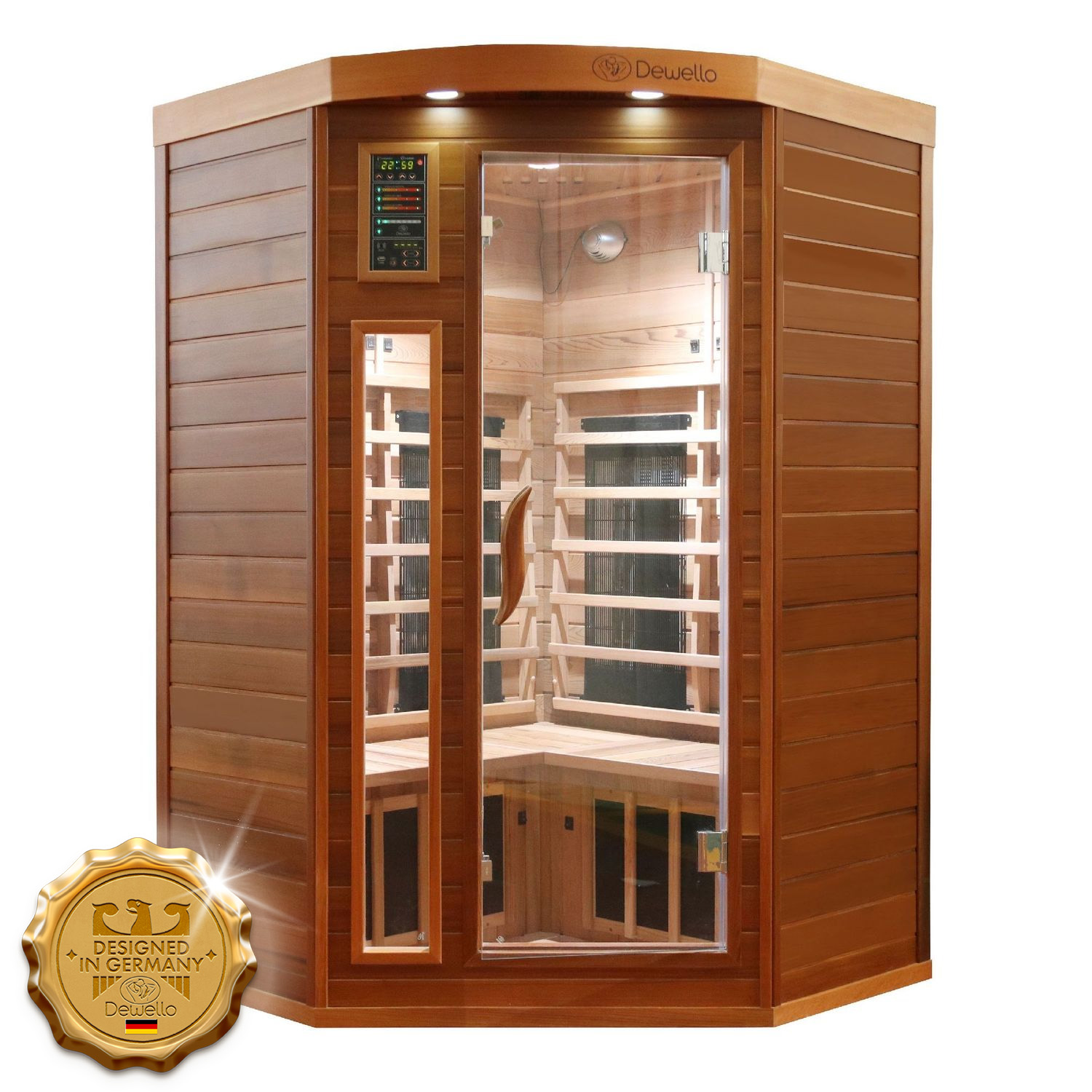 Dewello Infrarotkabine Infrarotsauna LAKEFIELD PRO Zeder 120cm x 120cm inkl. Vollspektrumstrahler, Bodenstrahler