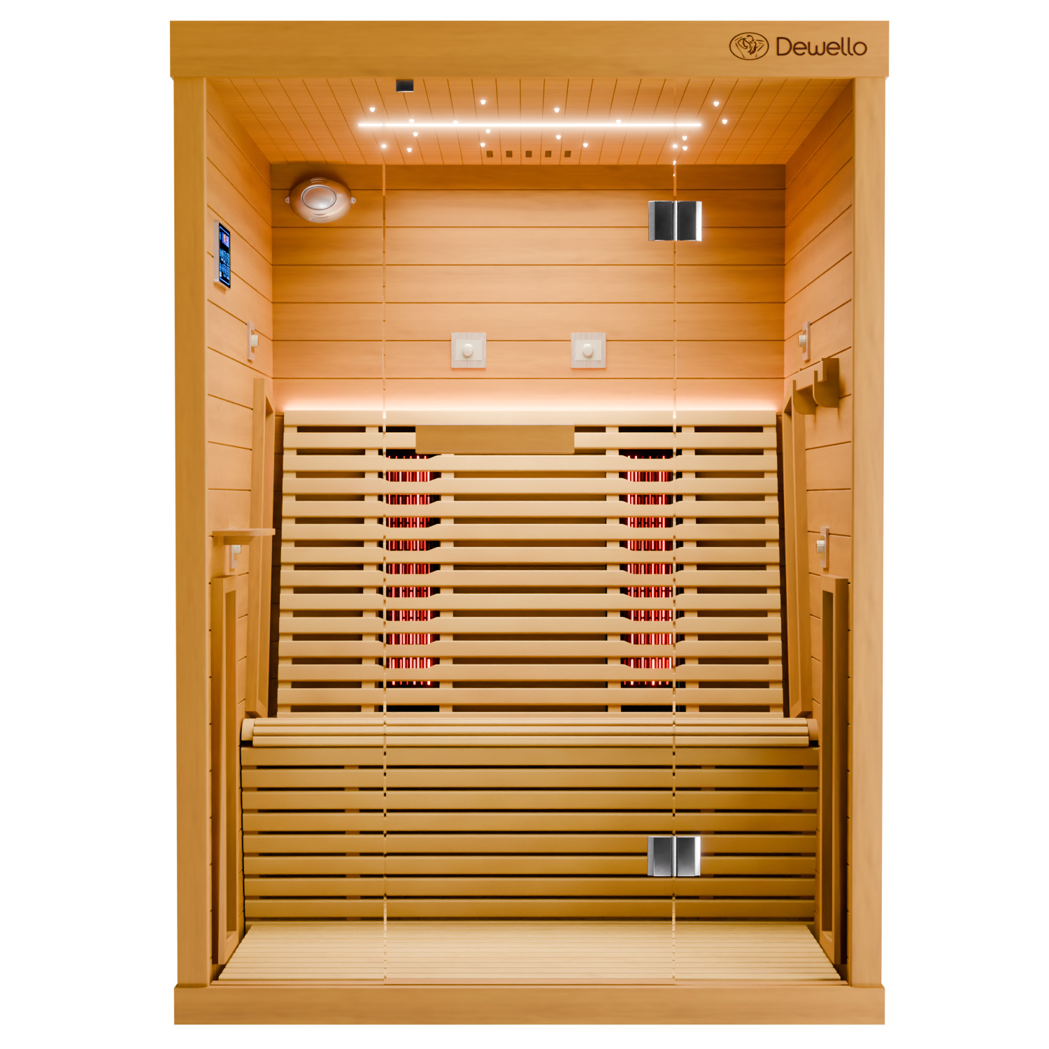 Dewello Infrarotkabine Infrarotsauna PALERMO 135x120 Hemlock inkl. Vollspektrumstrahler, Bodenstrahler