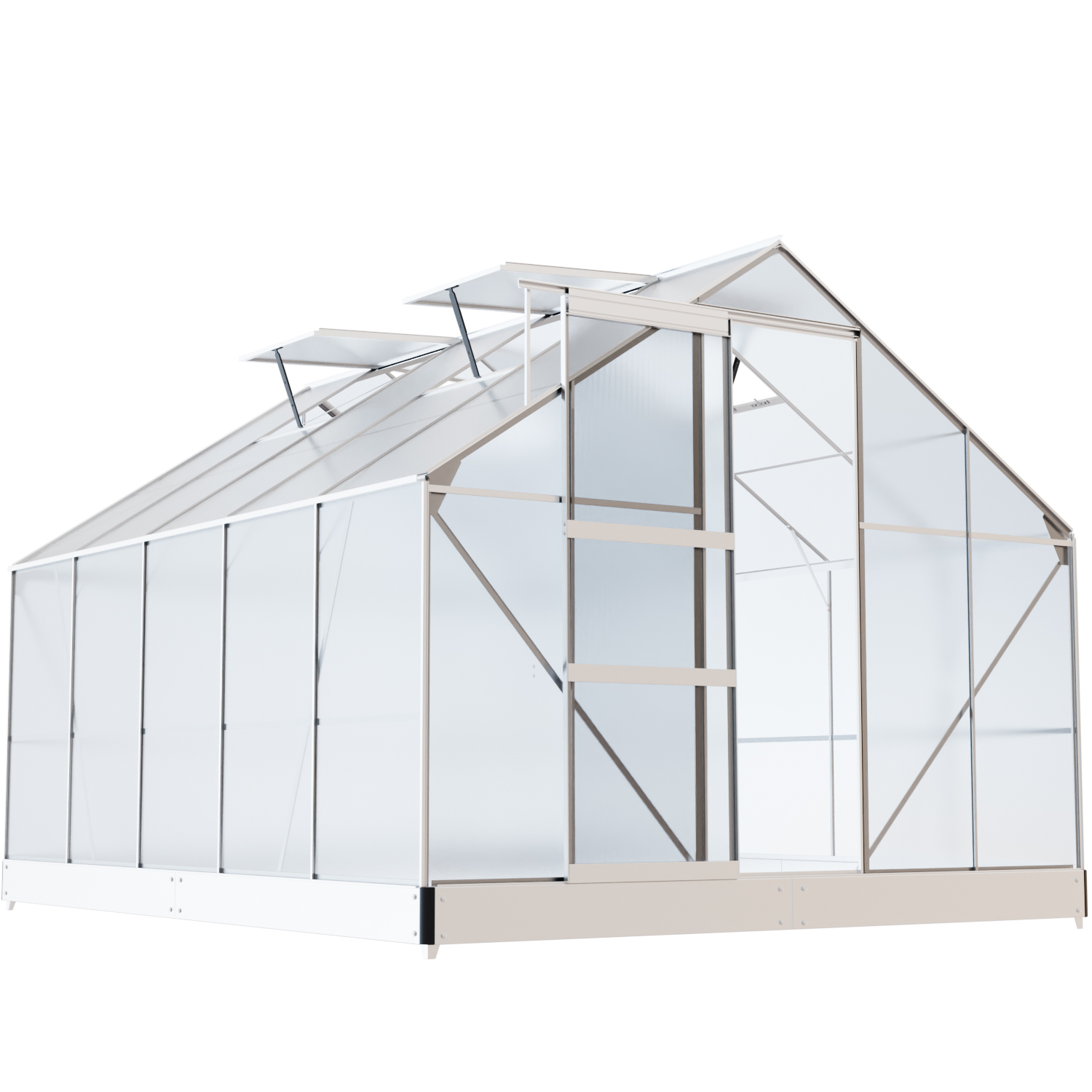Gewächshaus ARONA Aluminium 6mm inkl. Fundament mit Dachfenster, Schiebetür, UV-Schutz