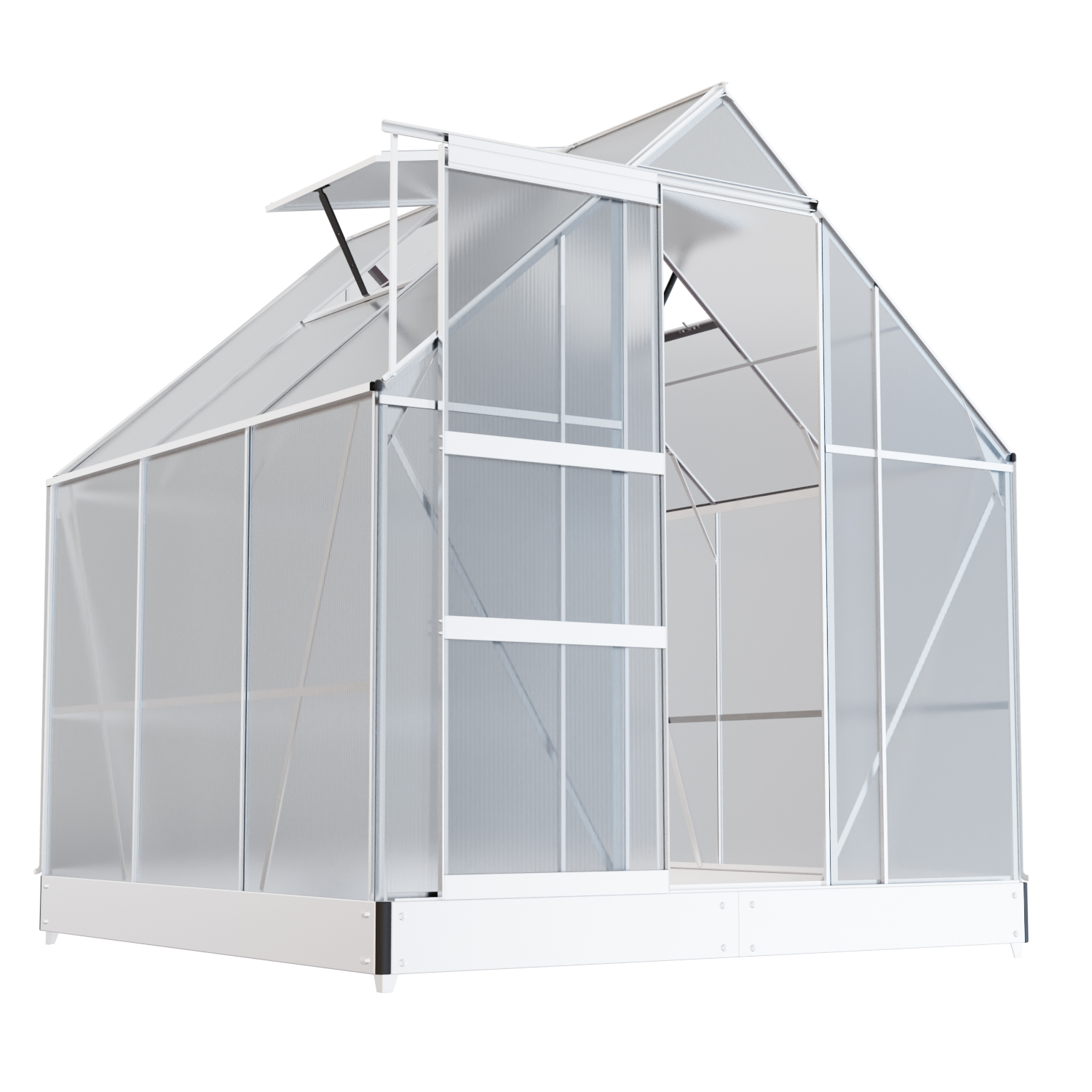 Gewächshaus CUNEO Aluminium 4mm inkl. Fundament mit Dachfenster, Schiebetür, UV-Schutz