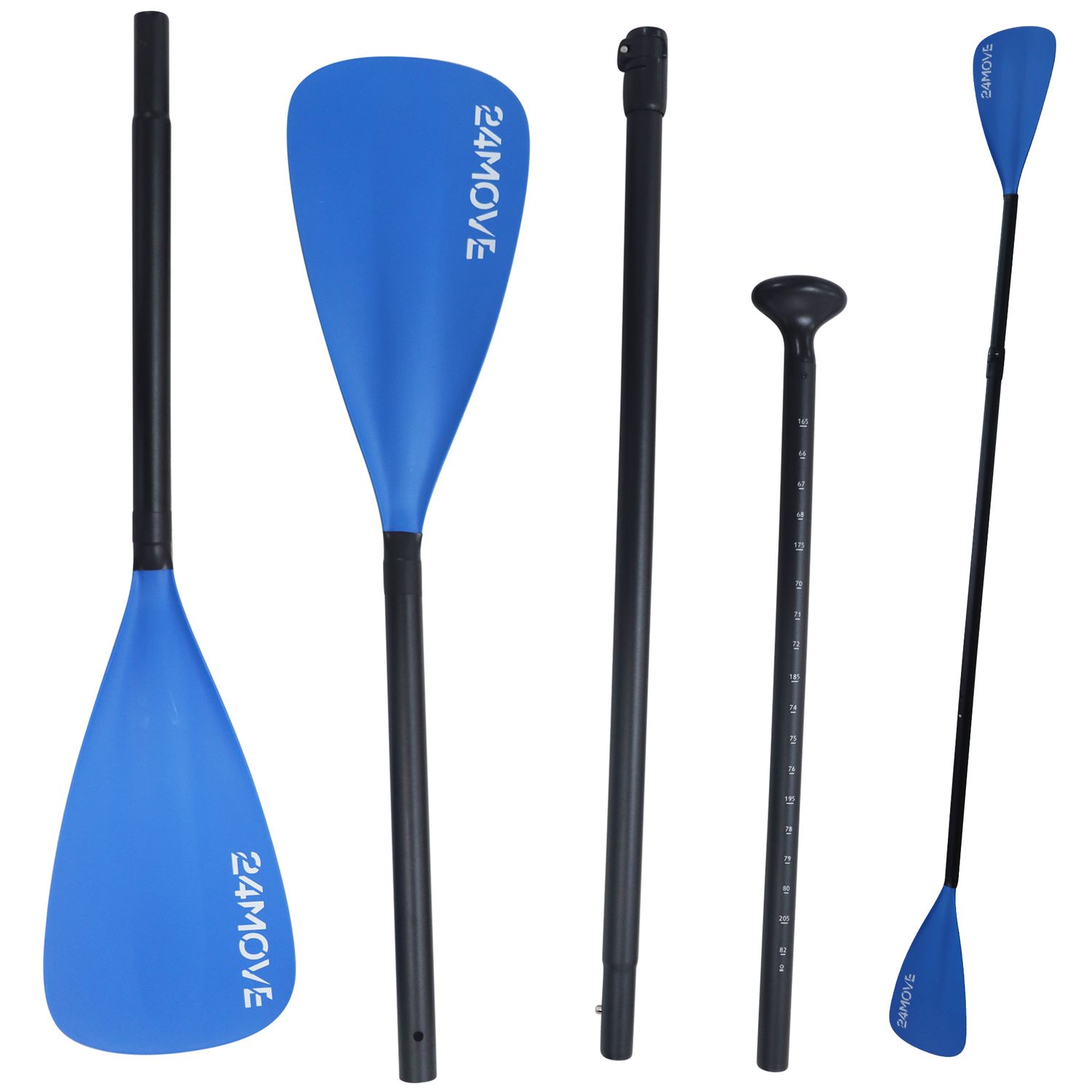 24MOVE® Paddel Doppelpaddel 2in1 Stechpaddel für SUP Stand Up Board, Kajak, leicht aus Aluminium 230cm, verstellbar blau