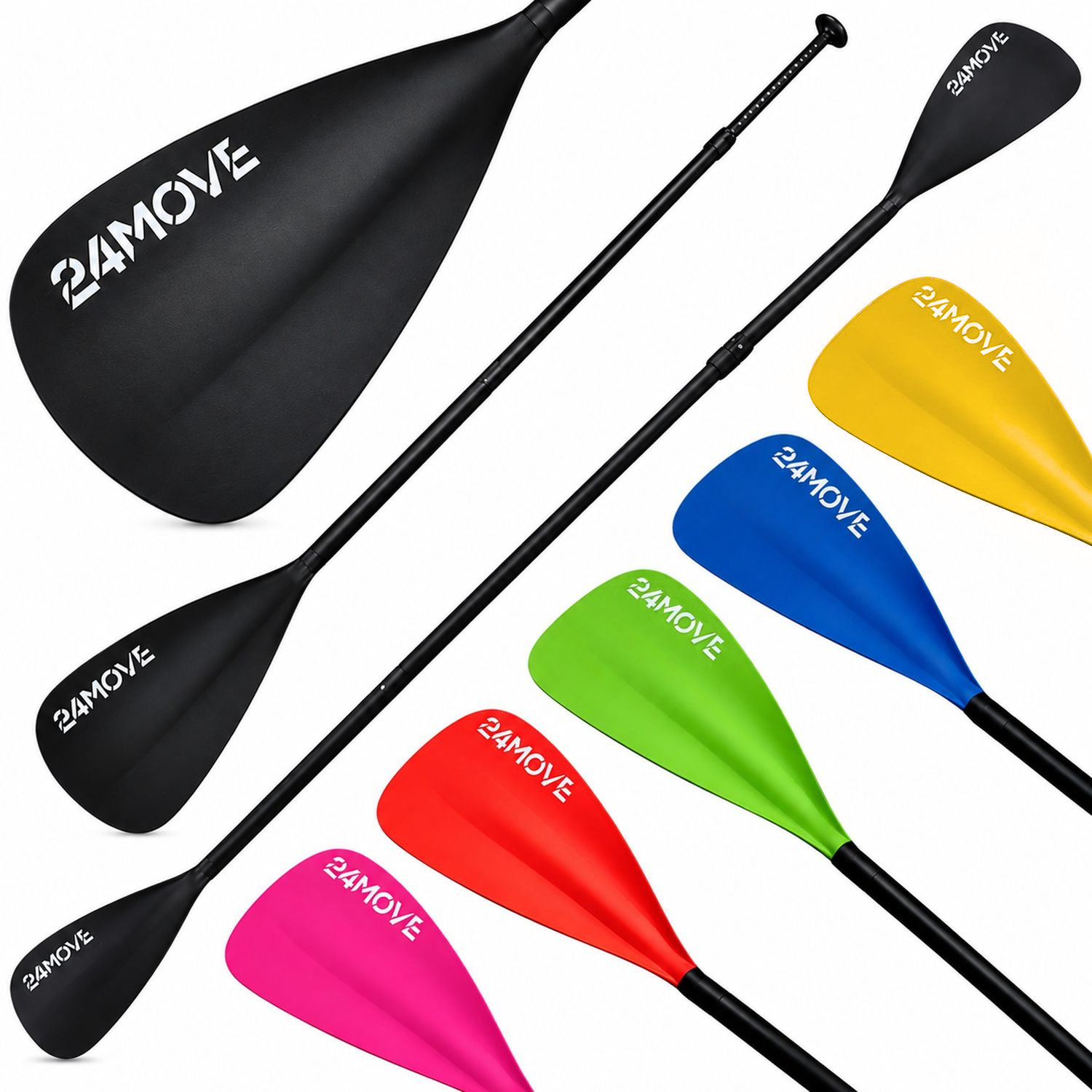 24MOVE® Paddel Doppelpaddel AZUR 2 in 1 Teleskoppaddel Stechpaddel für SUP Stand Up Board , Kajak, Leicht aus Aluminium 230cm, verstellbar