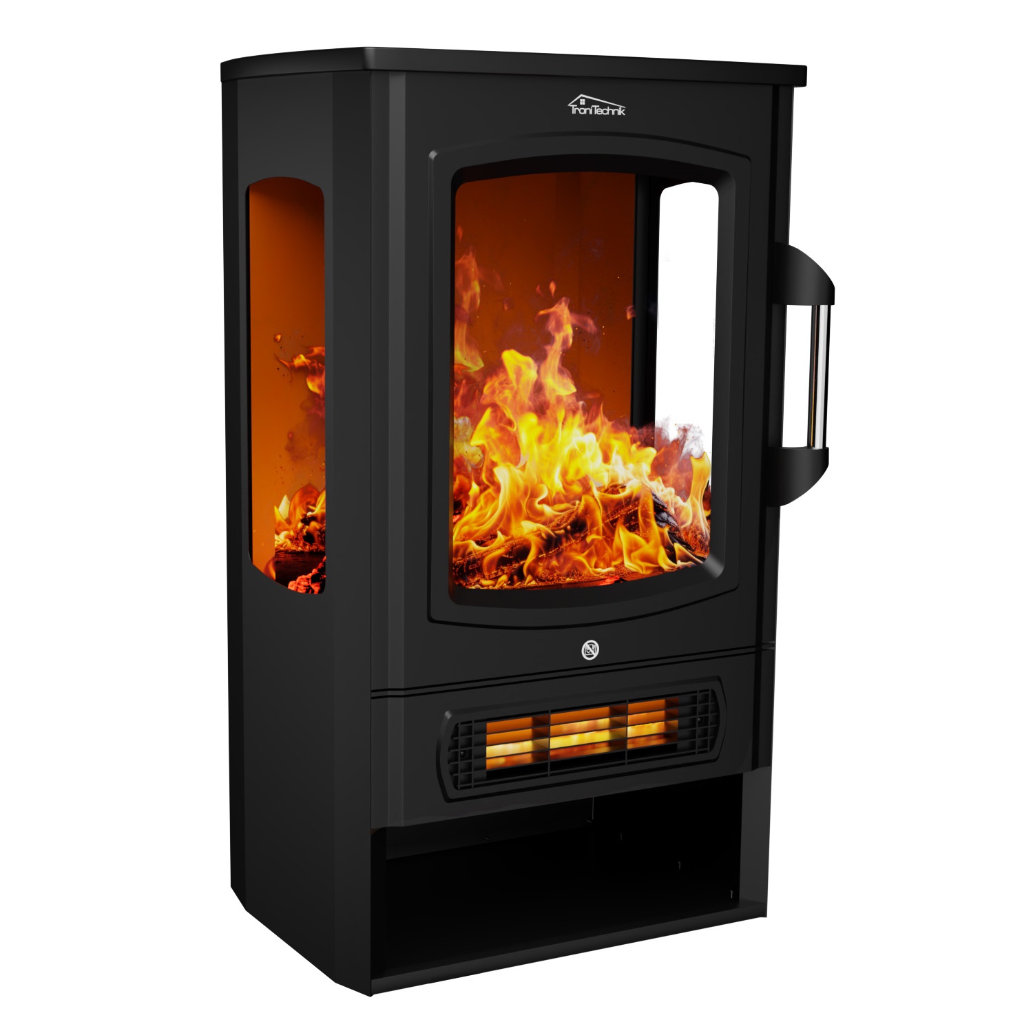 Elektrokamin mit Heizung Heizlüfter 1000/2000 W Kamin elektrisch LED-Flammeneffekt Kaminfeuer mit Thermostat Panorama-Sichtfenster Heizfunktion Timer