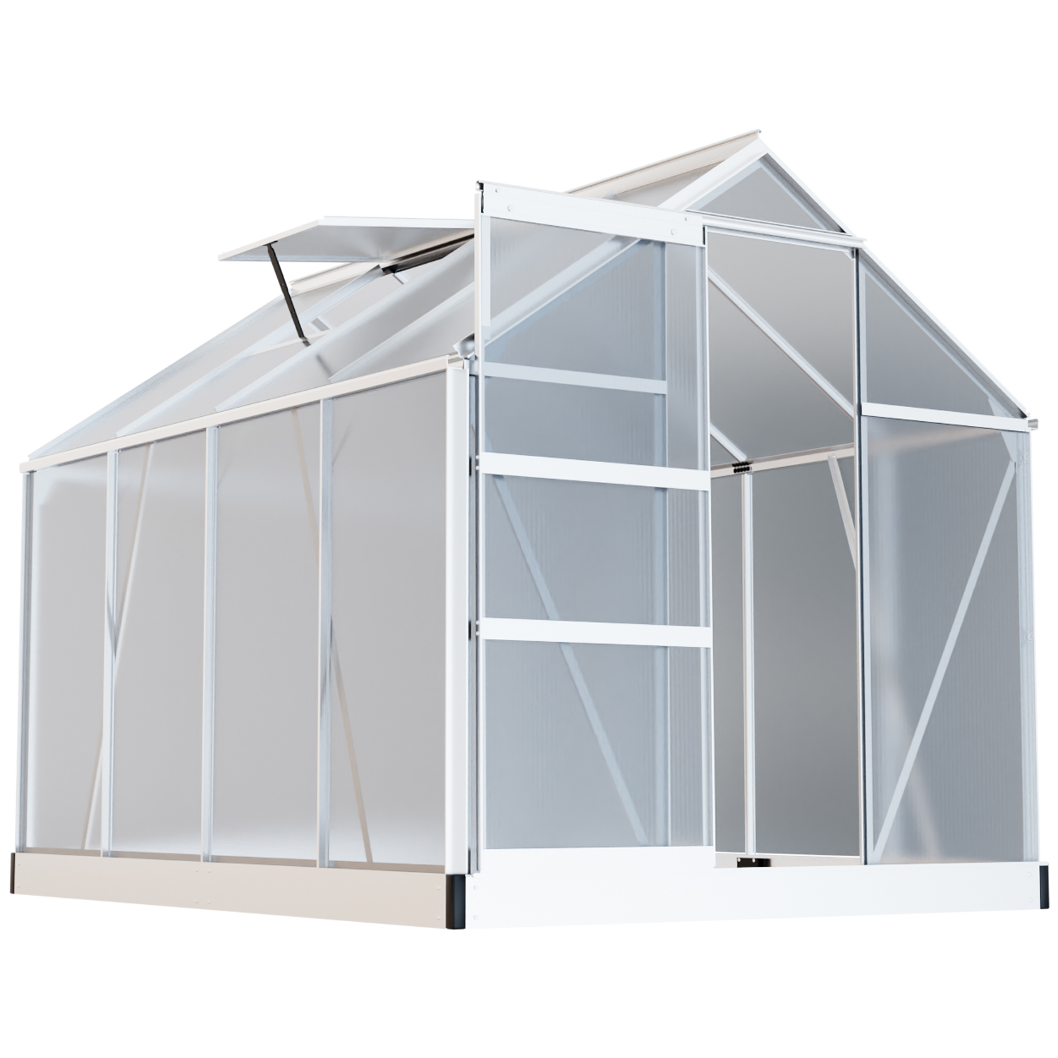 Gewächshaus NEAPEL Aluminium 4mm inkl. Fundament mit Dachfenster, Schiebetür, UV-Schutz