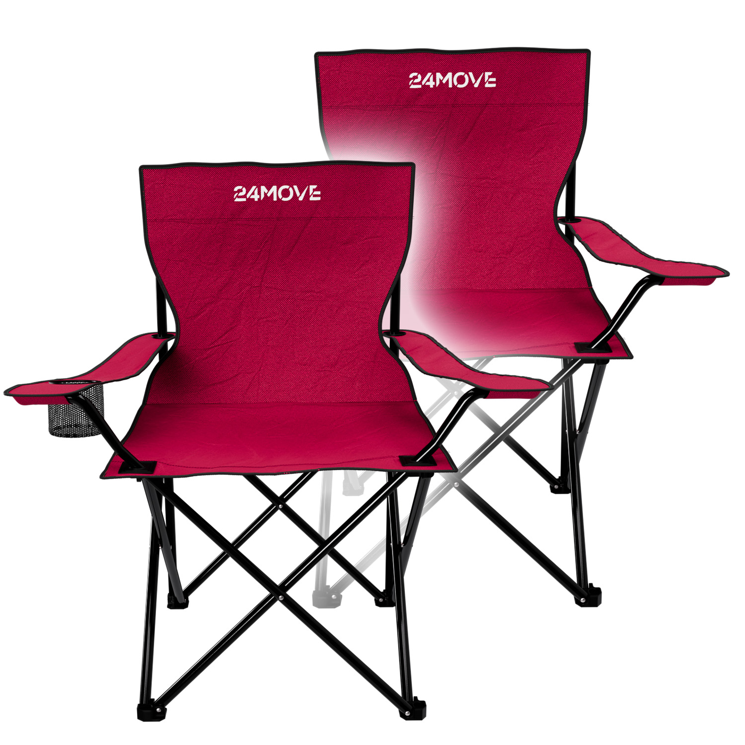 24MOVE® Campingstuhl Klappstuhl Outdoor Angelstuhl Camping faltbar rot 2er Set